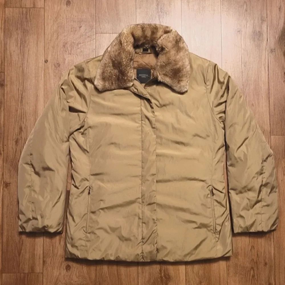 MaxMara The Weekend Fur Collar Full Zip Down Parka Jacket Tan Size 10